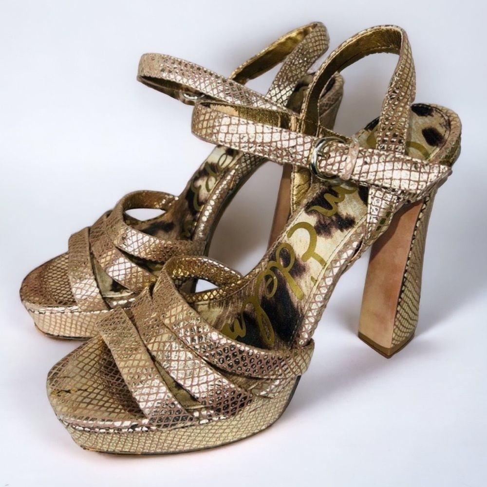 Sam Edelman Taryn Metallic Gold Platform High Heel Shoes Size 9.5
